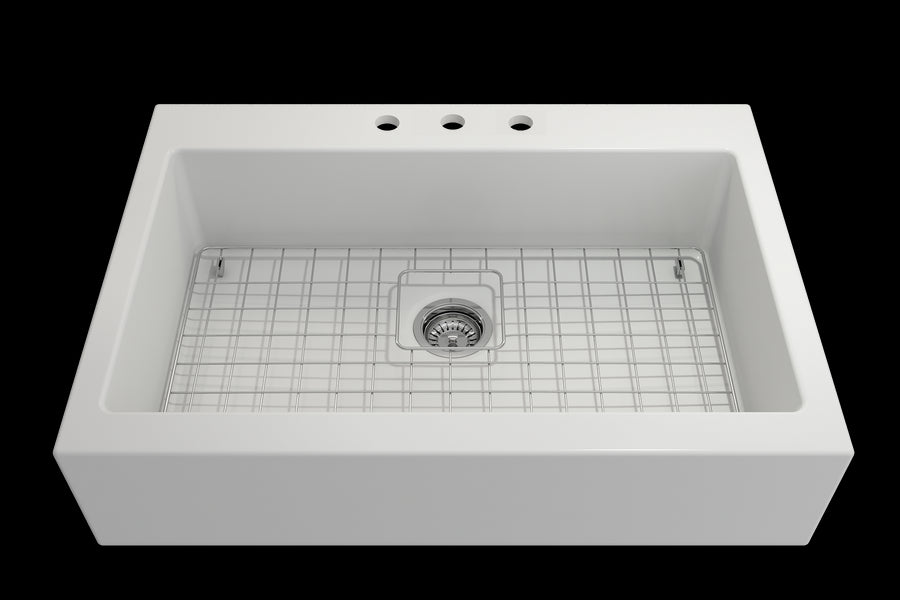 Nuova 34' x 24' x 10' Single-Basin Farmhouse Apron Front Kitchen Sink in Matte White