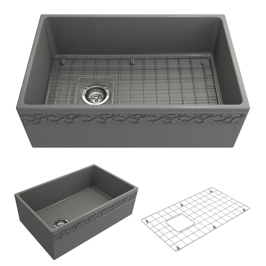 Vigneto 30' x 19' x 10' Single-Basin Farmhouse Apron Front Kitchen Sink in Matte Gray