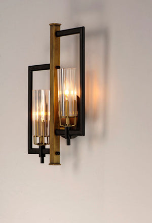 Flambeau 18' 2 Light Wall Sconce in Black and Antique Brass