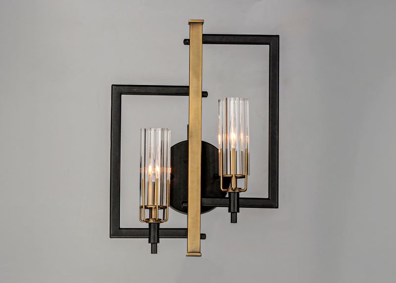 Flambeau 18' 2 Light Wall Sconce in Black and Antique Brass