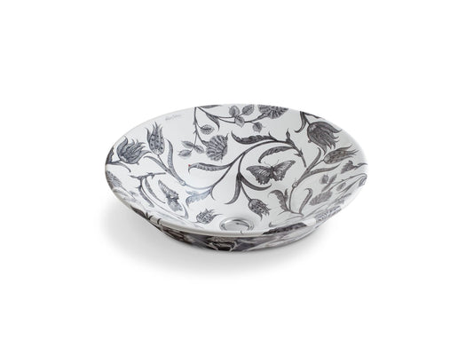 Botanical Study Conical Bell 16.25" x 16.25" x 6.38" Vitreous China Vessel Bathroom Sink in White
