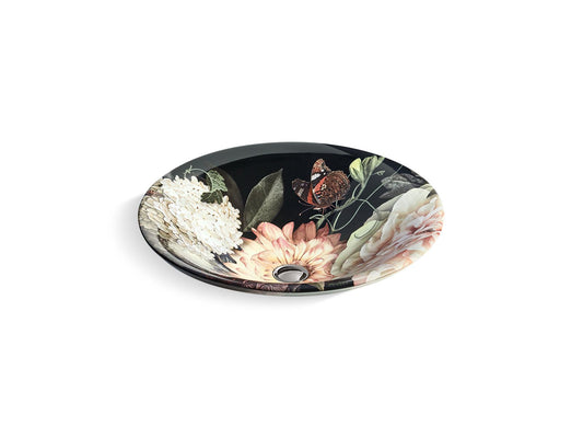 Dutchmaster Blush Floral Carillon Round 17.69" x 17.69" x 6" Vitreous China Vessel Bathroom Sink in White