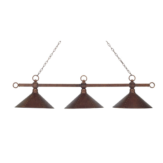 Designer Classics 58" 3 Light Island Light in Antique Copper Hammered Metal Shade & Antique Copper