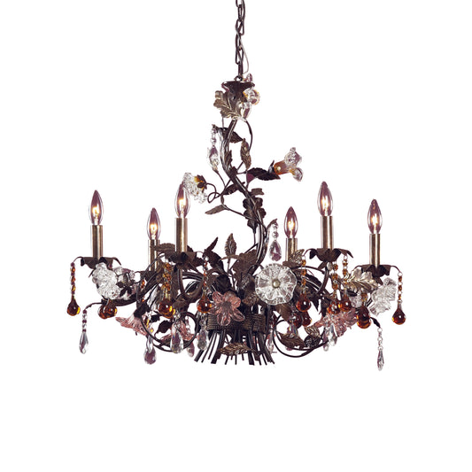 Cristallo Fiore 29" 6 Light Chandelier in Deep Rust