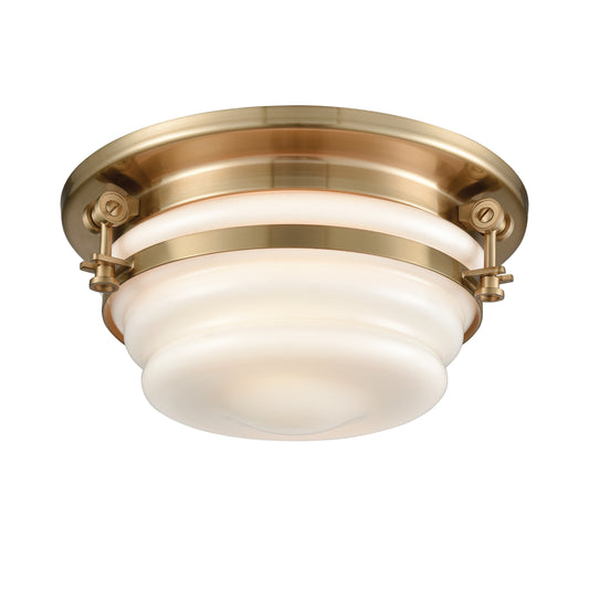 Riley 12" 2 Light Flush Mount in Satin Brass