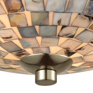 Capri 12' 2 Light Flush Mount in Gray Capiz Shade & Satin Nickel