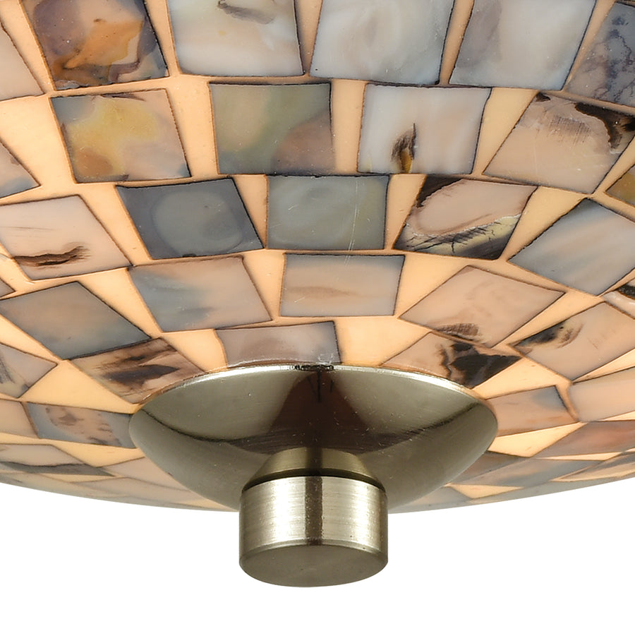 Capri 12' 2 Light Flush Mount in Gray Capiz Shade & Satin Nickel