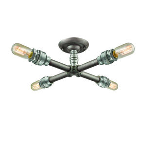 CastIron Pipe 16' 4 Light Semi Flush Mount in Weathered Zinc