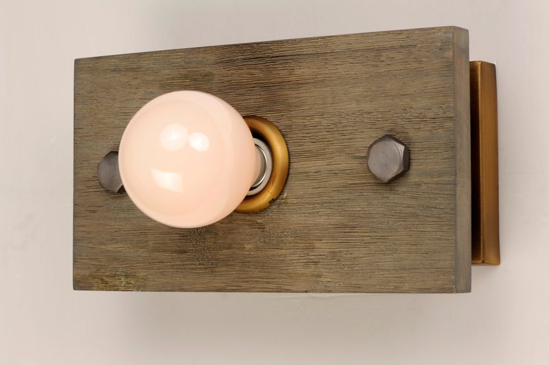 Plank 6' Single Light Wall Sconce in Weathered Wood and Antique Brass