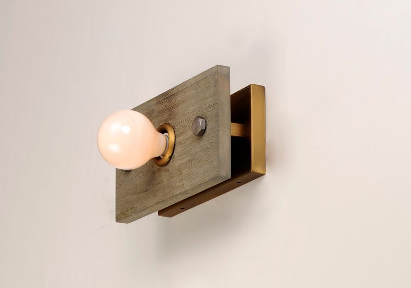 Plank 6' Single Light Wall Sconce in Weathered Wood and Antique Brass
