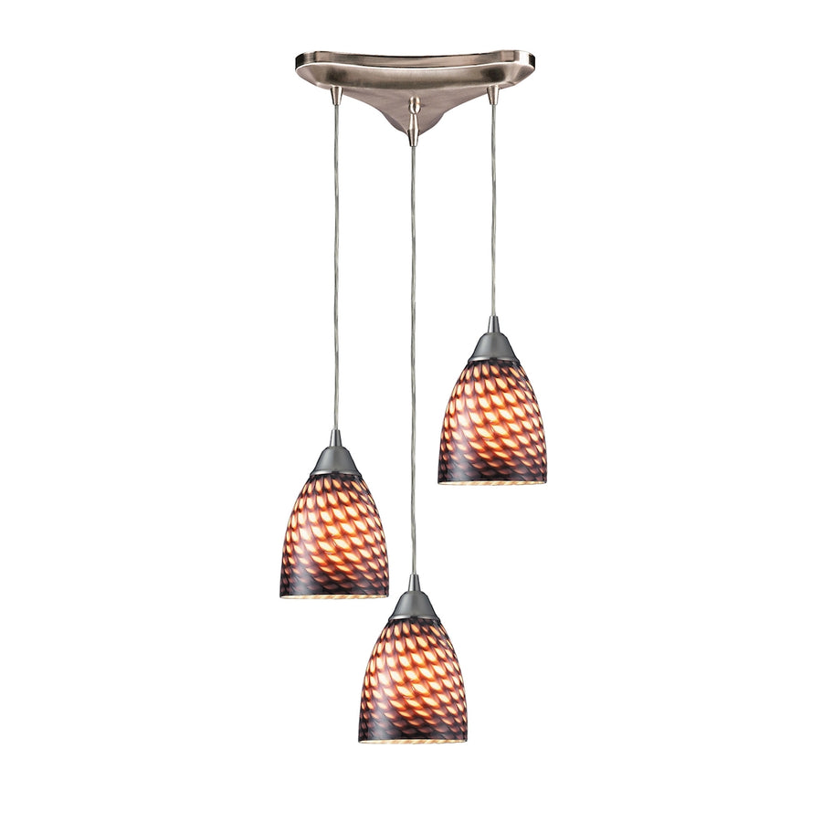 Arco Baleno 10' 3 Light Mini Pendant in Cocoa Glass & Satin Nickel