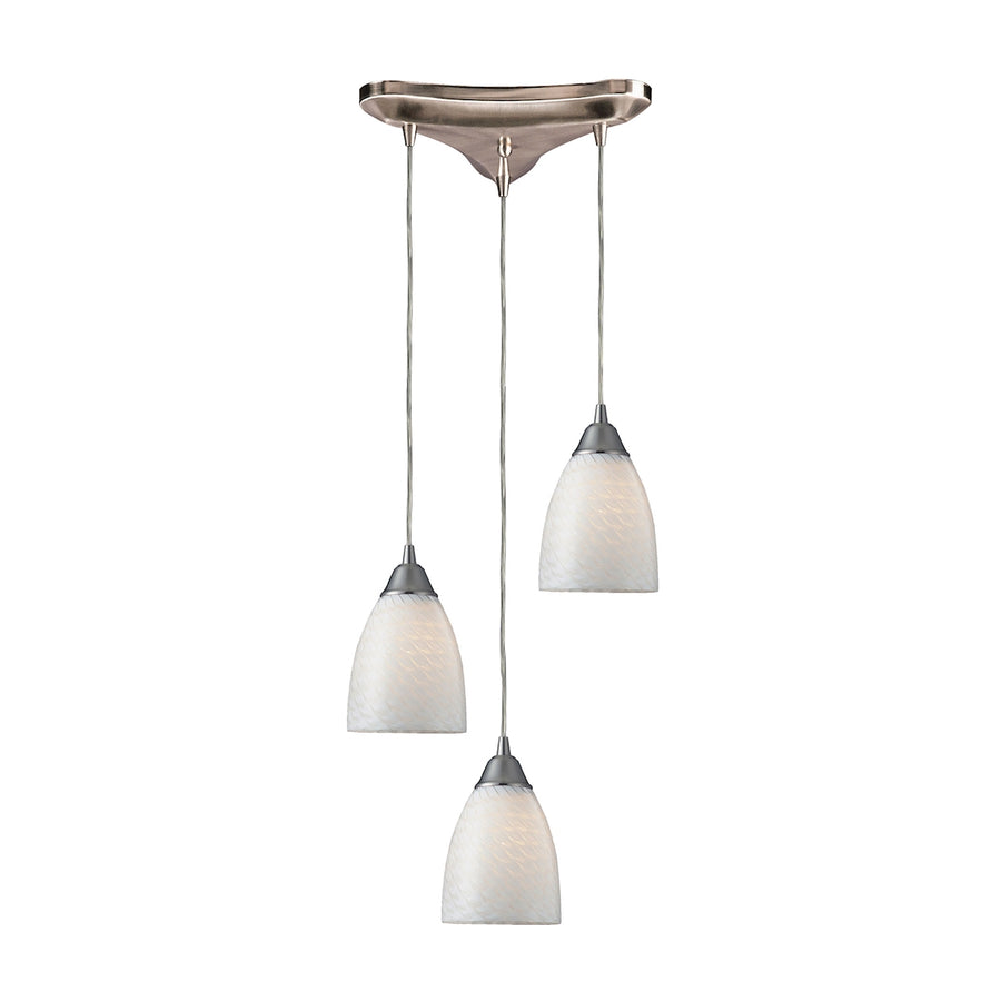 Arco Baleno 10' 3 Light Mini Pendant in White Swirl & Satin Nickel