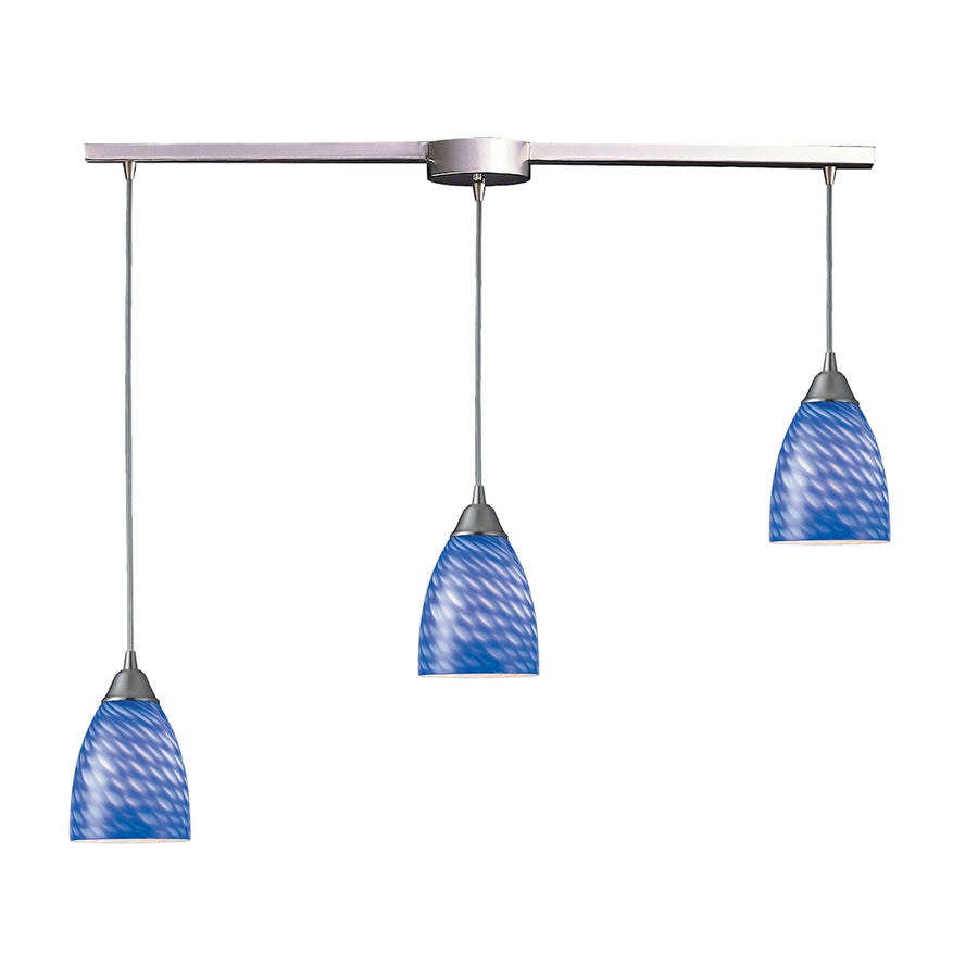 Arco Baleno 36' 3 Light Mini Pendant in Sapphire Glass & Satin Nickel