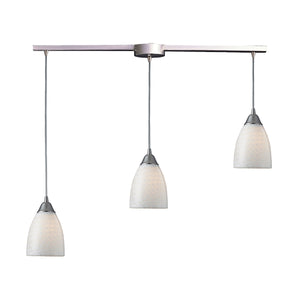 Arco Baleno 36' 3 Light Mini Pendant in White Swirl Glass & Satin Nickel