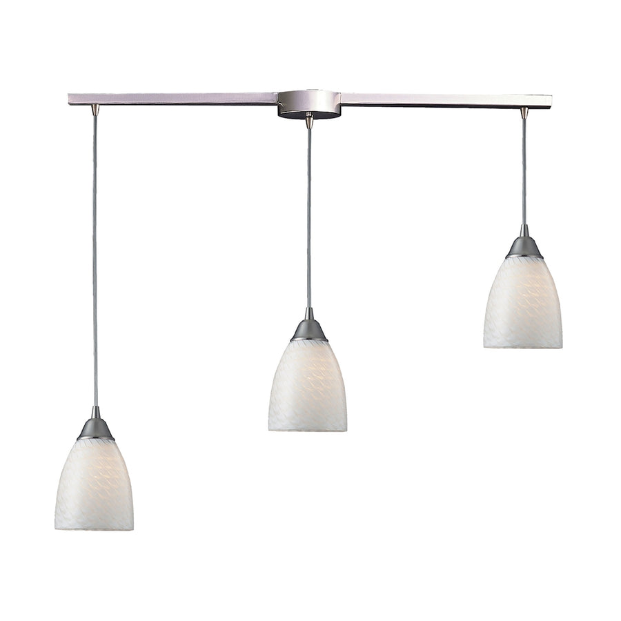 Arco Baleno 36' 3 Light Mini Pendant in White Swirl Glass & Satin Nickel