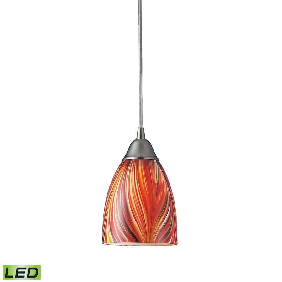 Arco Baleno 5' 1 Light LED Mini Pendant in MultiColor Glass & Satin Nickel