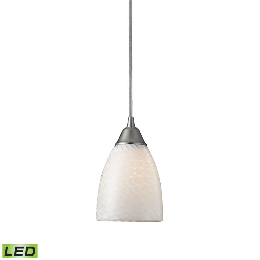 Arco Baleno 5' 1 Light LED Mini Pendant in WHite Swirl Glass & Satin Nickel