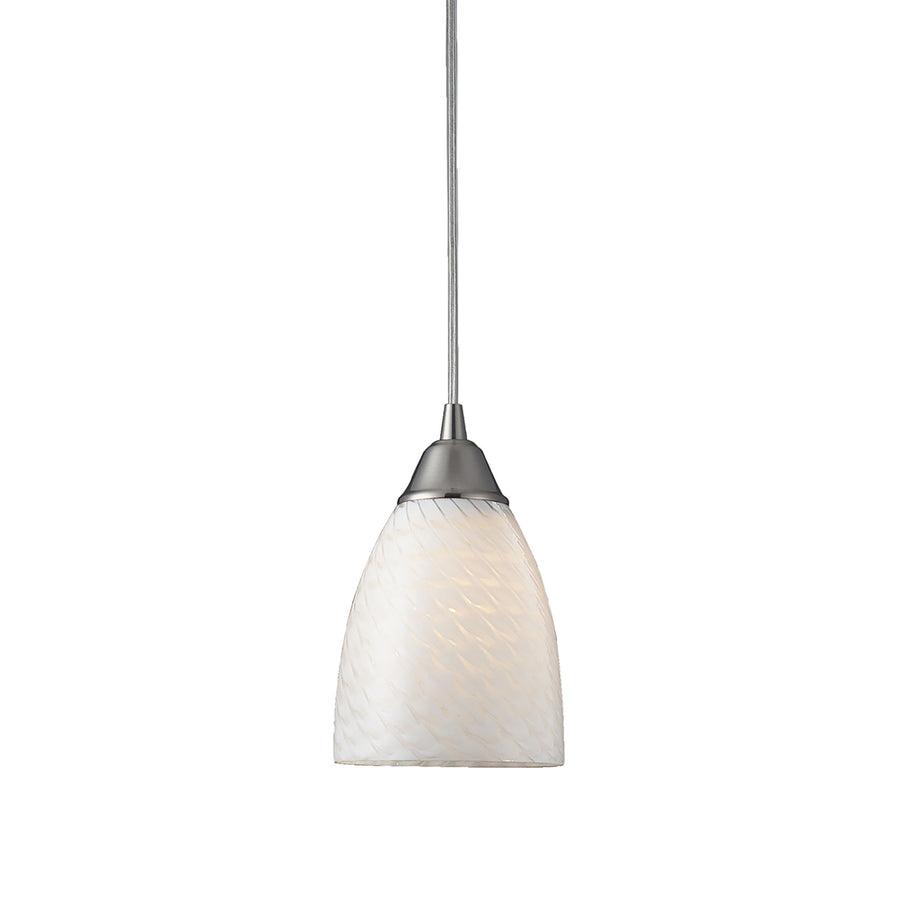 Arco Baleno 5' 1 Light Mini Pendant in White Swirl Glass & Satin Nickel