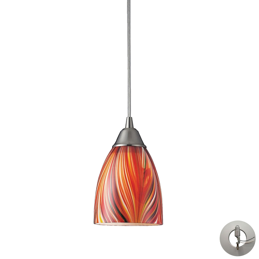 Arco Baleno 5' 1 Light Mini Pendant in Multicolor Glass & Satin Nickel with Adapter