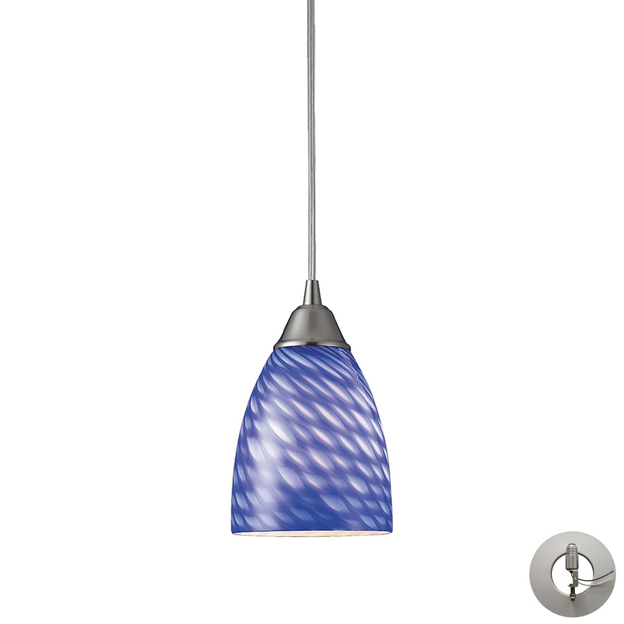 Arco Baleno 5' 1 Light Mini Pendant in Sapphire Glass & Satin Nickel with Adapter