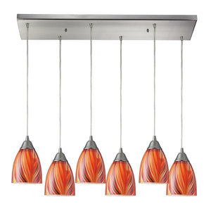 Arco Baleno 30' 6 Light Mini Pendant in Multicolor Glass & Satin Nickel
