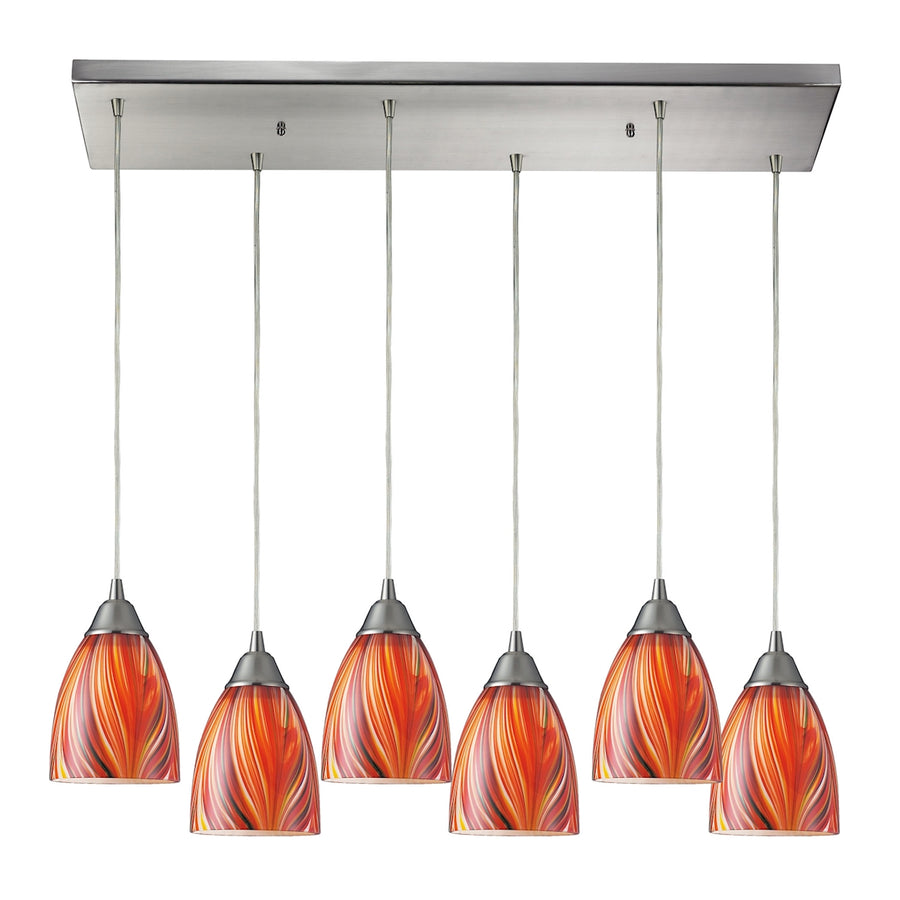 Arco Baleno 30' 6 Light Mini Pendant in Multicolor Glass & Satin Nickel