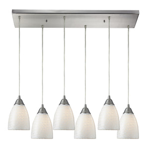 Arco Baleno 30' 6 Light Mini Pendant in White Swirl Glass & Satin Nickel