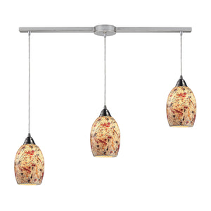 Avalon 36' 3 Light Mini Pendant in Multi Orange Glass & Satin Nickel