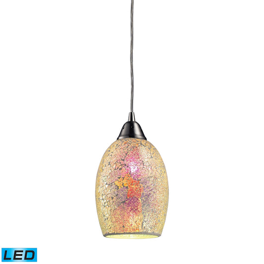 Avalon 5" 1 Light LED Mini Pendant in Multi Pink Glass & Satin Nickel