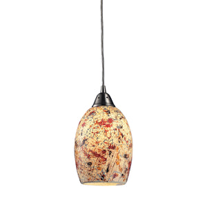 Avalon 5' 1 Light Mini Pendant in Multi Orange Glass & Satin Nickel
