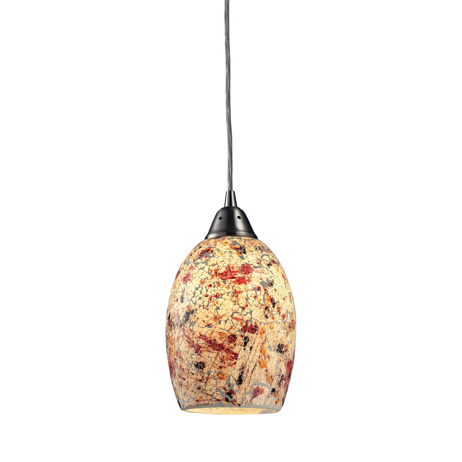 Avalon 5' 1 Light Mini Pendant in Multi Orange Glass & Satin Nickel