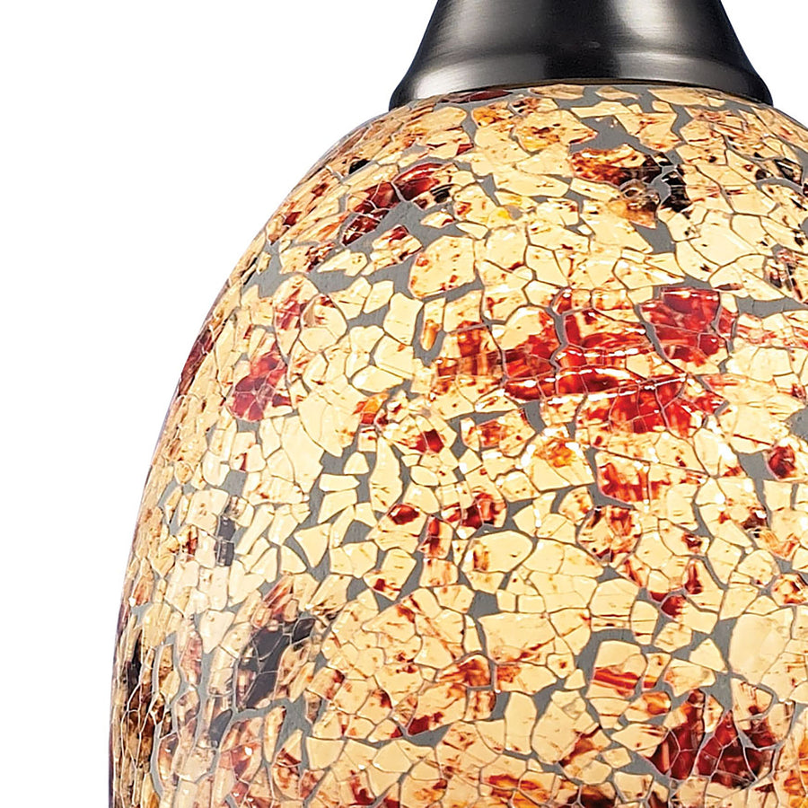 Avalon 5' 1 Light Mini Pendant in Multi Orange Glass & Satin Nickel