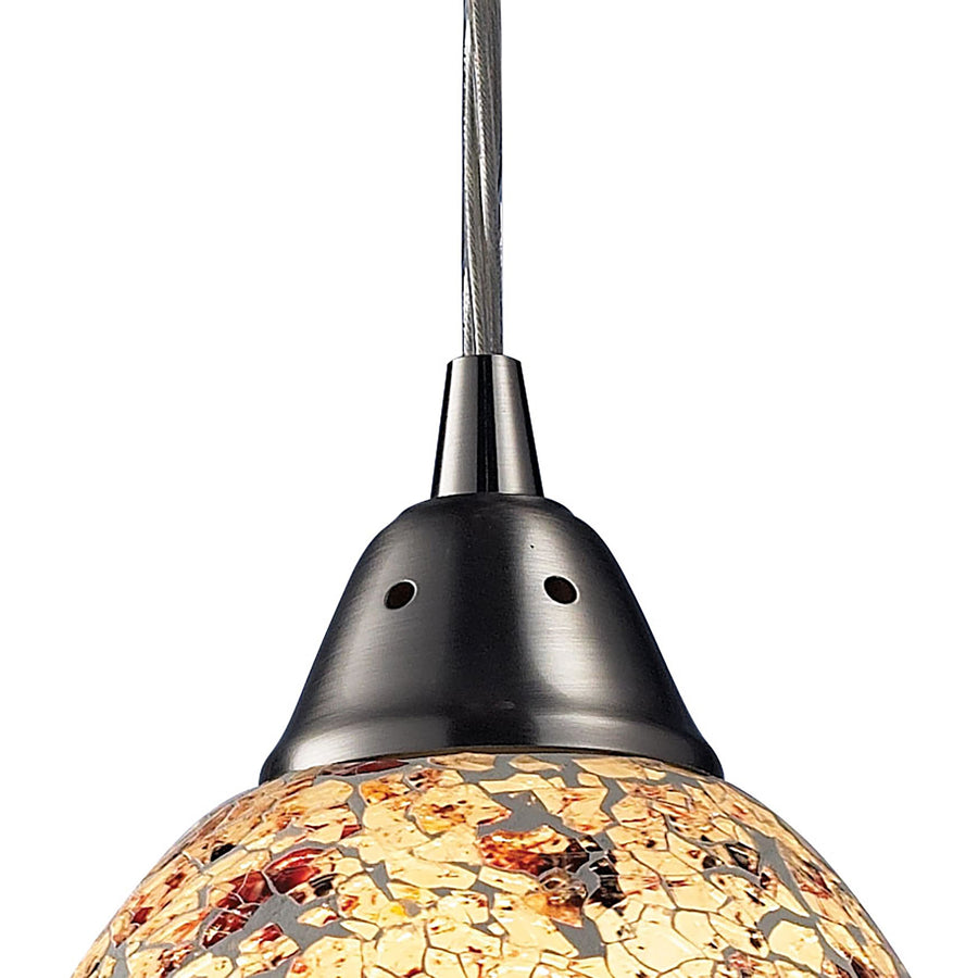 Avalon 5' 1 Light Mini Pendant in Multi Orange Glass & Satin Nickel