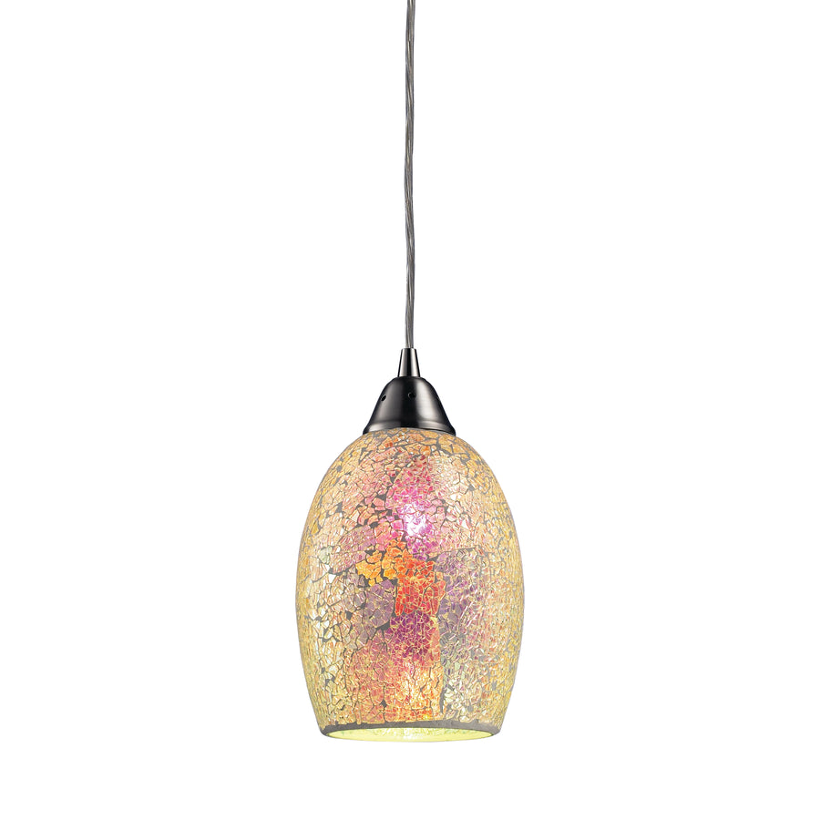 Avalon 5' 1 Light Mini Pendant in Multi Pink Glass & Satin Nickel