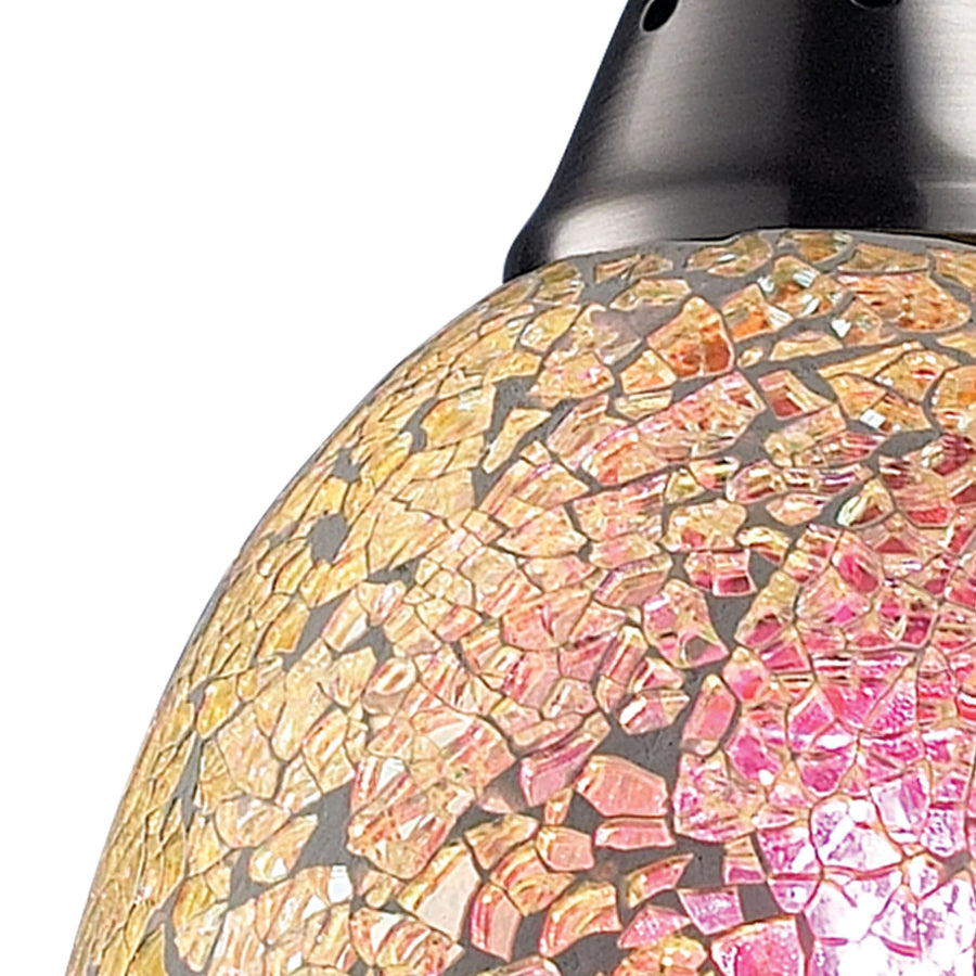 Avalon 5' 1 Light Mini Pendant in Multi Pink Glass & Satin Nickel