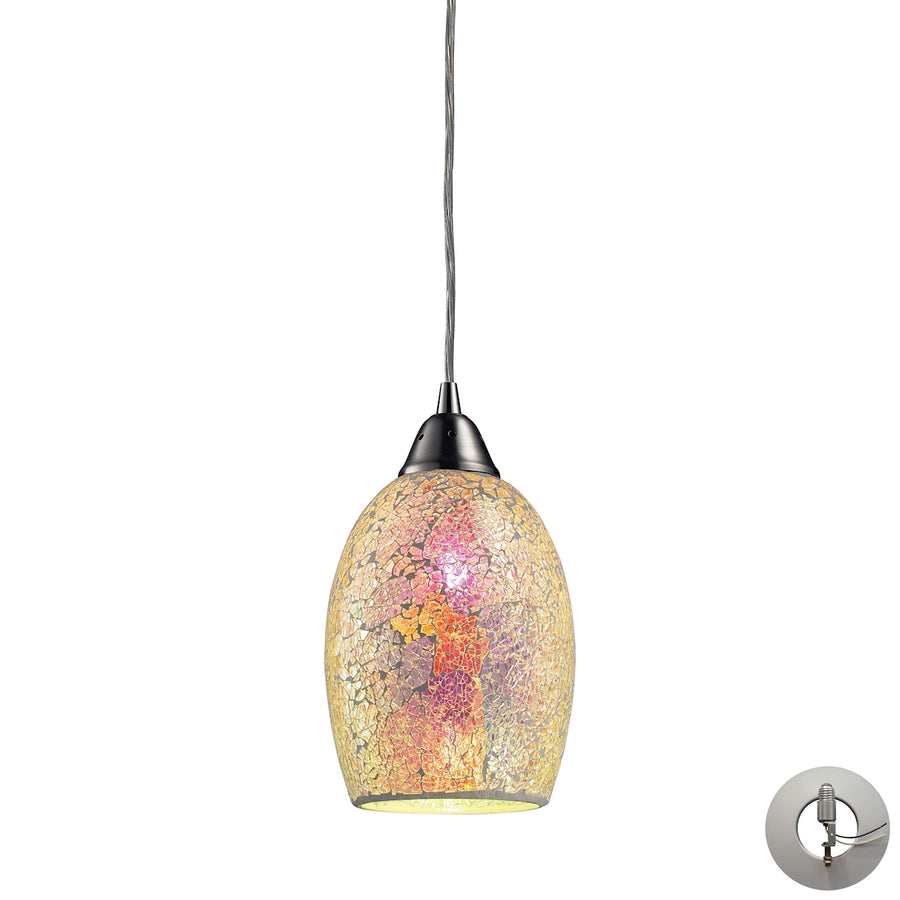 Avalon 5' 1 Light Mini Pendant in Multi Pink Glass & Satin Nickel with Adapter