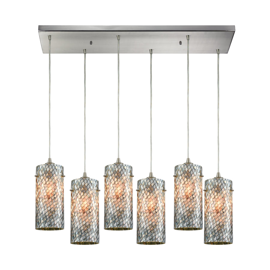 Capri 32' 6 Light Mini Pendant in Gray Capiz Shade & Satin Nickel