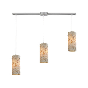 Capri 36' 3 Light Multi Level Mini Pendant in Capiz Shell Cylinder Shade & Satin Nickel