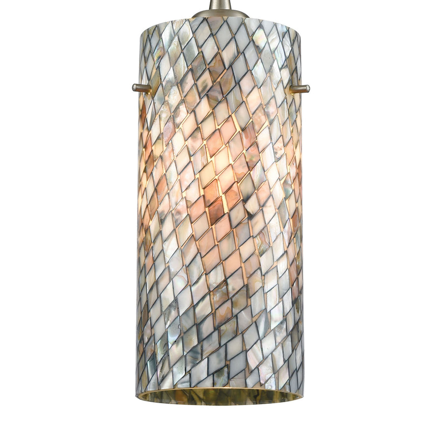 Capri 5' 1 Light Mini Pendant in Gray Capiz Shade & Satin Nickel