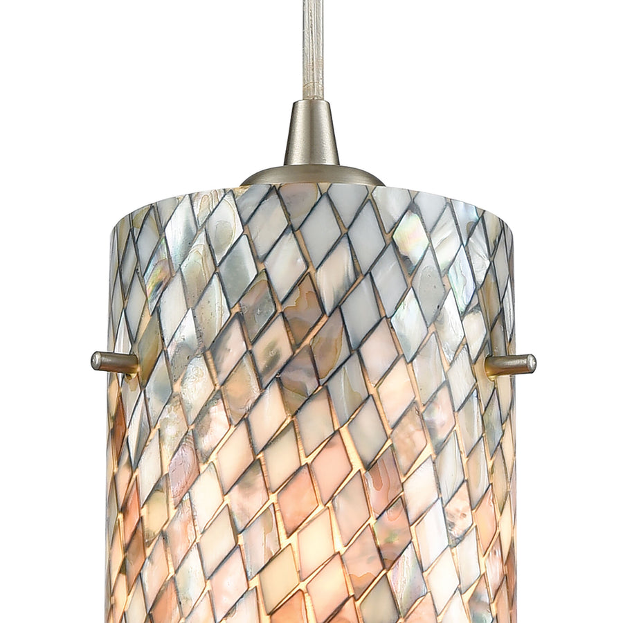 Capri 5' 1 Light Mini Pendant in Gray Capiz Shade & Satin Nickel