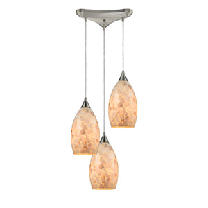 Capri 13' 3 Light Mini Pendant in Capiz Shell Shade & Satin Nickel