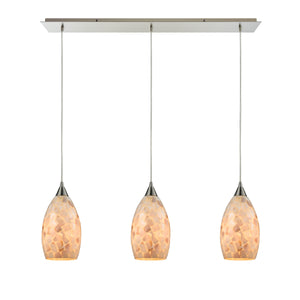 Capri 36' 3 Light Mini Pendant in Capiz Shell Shade & Satin Nickel