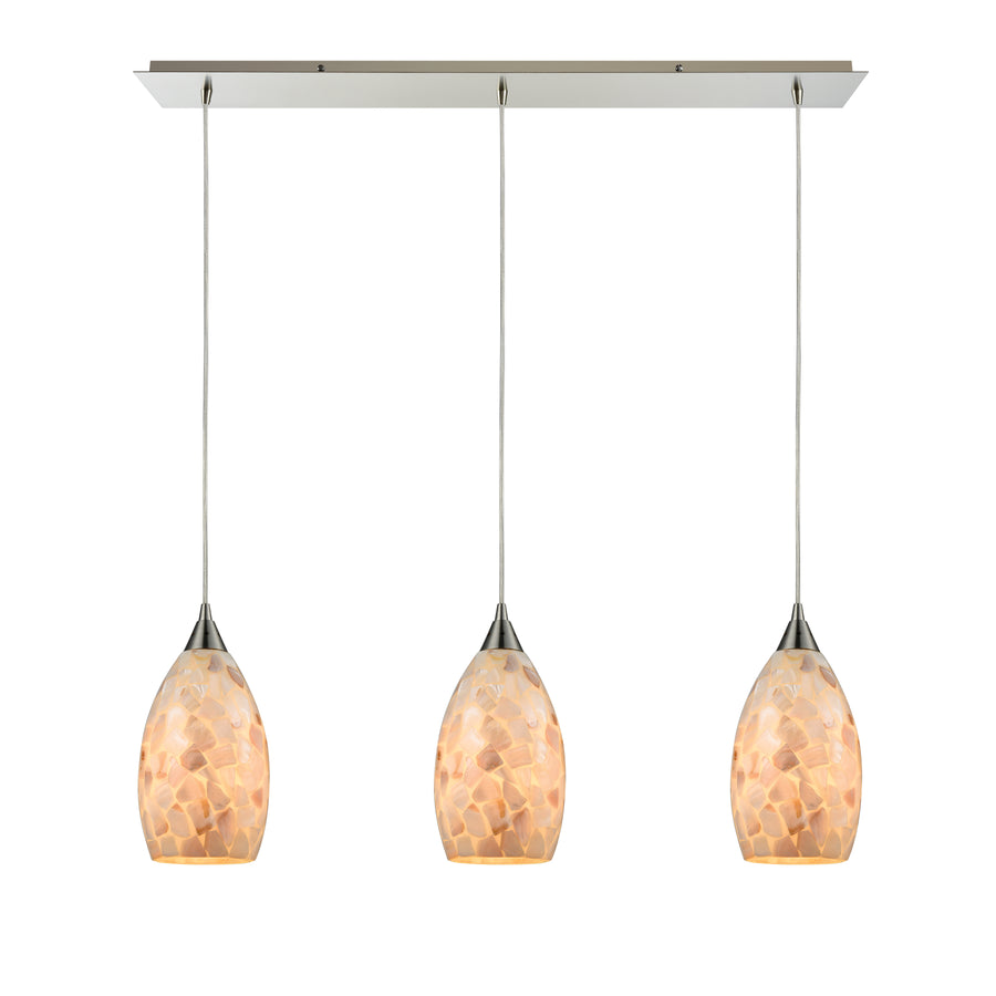 Capri 36' 3 Light Mini Pendant in Capiz Shell Shade & Satin Nickel