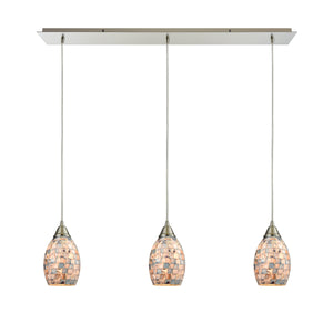 Capri 36' 3 Light Mini Pendant in Gray Capiz Shade & Satin Nickel