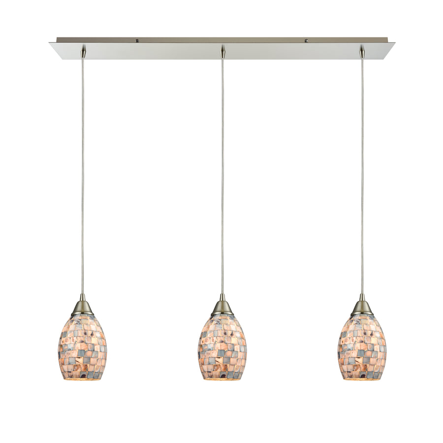 Capri 36' 3 Light Mini Pendant in Gray Capiz Shade & Satin Nickel