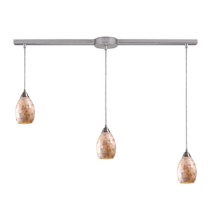 Capri 36' 3 Light Multi Level Mini Pendant in Capiz Shell Shade & Satin Nickel