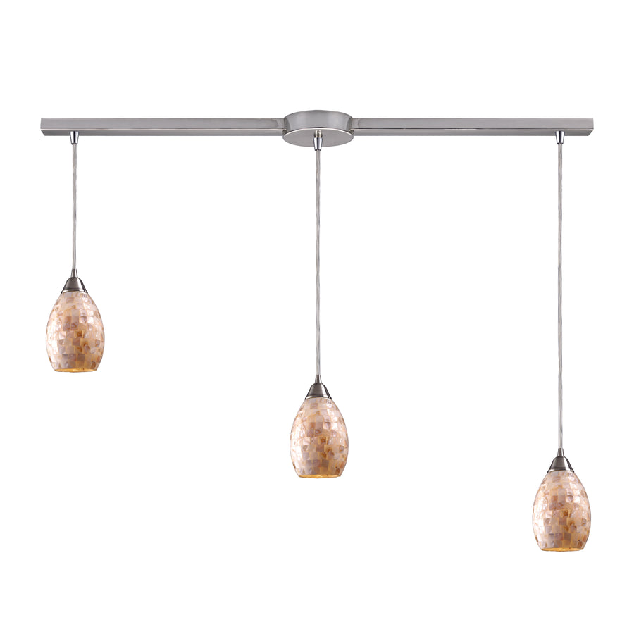 Capri 36' 3 Light Multi Level Mini Pendant in Capiz Shell Shade & Satin Nickel