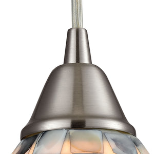 Capri 5' 1 Light LED Mini Pendant in Gray Capiz Shade & Satin Nickel