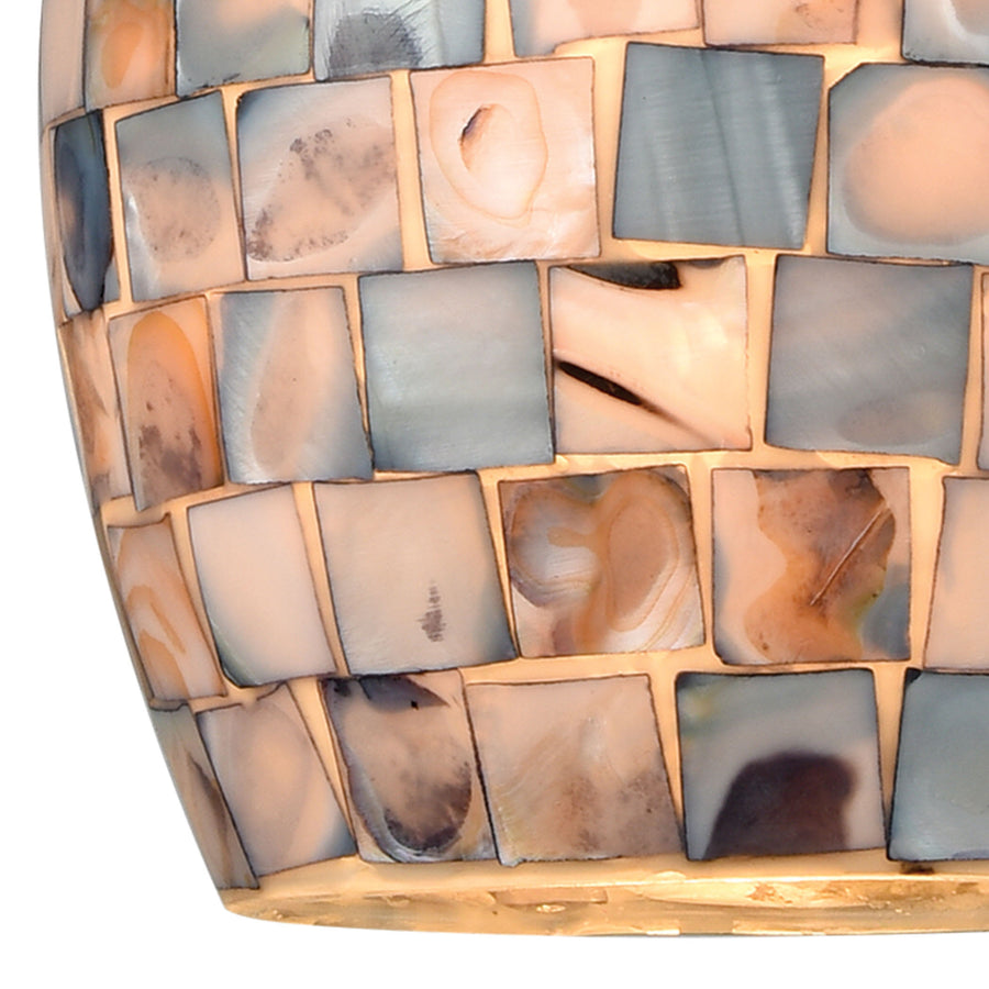 Capri 5' 1 Light LED Mini Pendant in Gray Capiz Shade & Satin Nickel