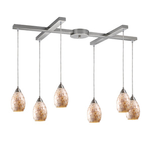 Capri 33' 6 Light Mini Pendant in Satin Nickel